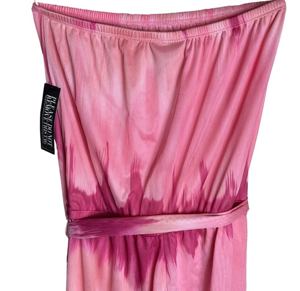 New York & Co Sweet Pea Pink Tie Dye Strapless Boho Wide Leg Jumpsuit XS New - Picture 10 of 17